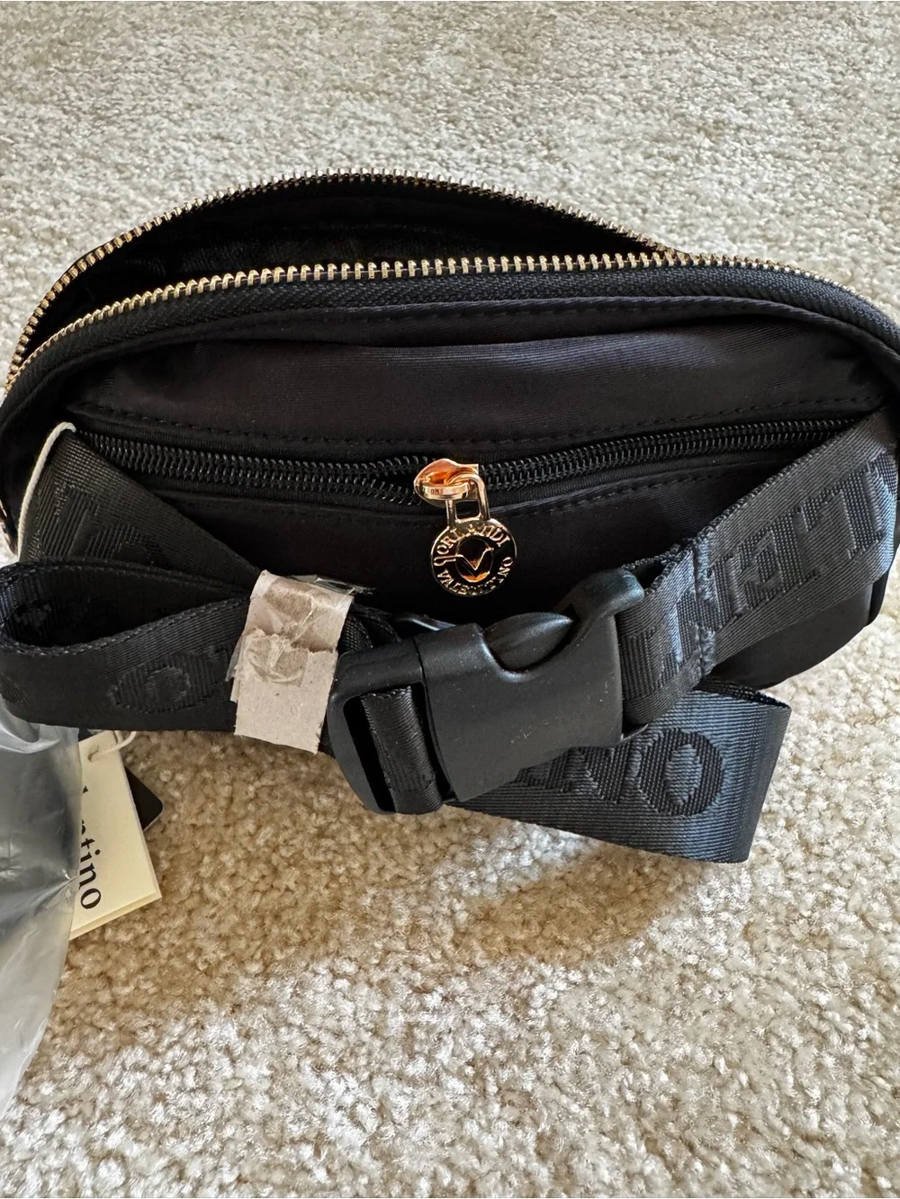 NWT - Valentino Orlandi Black Quilted Vegan Leather crossbody with small pouch